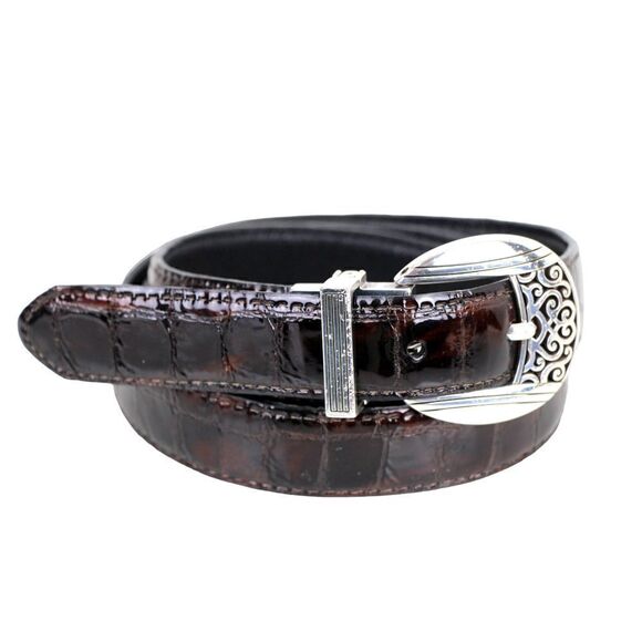 BRIGHTON CROCO BROWN BLACK GENUINE LEATHER 1"Wd REVERSIBLE DRESS BELT Sz 36 (I61 - Picture 1 of 15